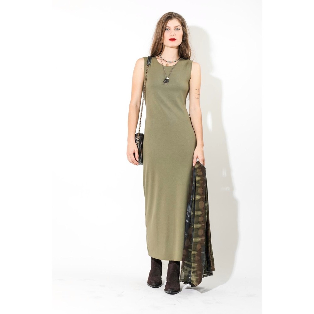 Raquel Allegra Basic Ribbed Tank Midi Dress Size 1 (Small 2-4)Cotton Blend